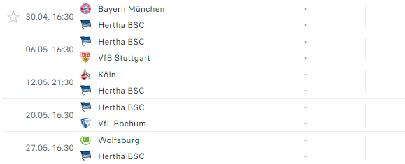 Hertha utolsó 5 Bundesliga meccs