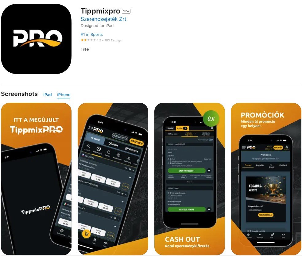 Tippmixpro mobil applikáció iOS